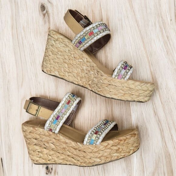 Y-Not Straw Wedge Sandals Huzzah Espadrilles Platform Shoes 8.5 Women's Colorful - Picture 8 of 12
